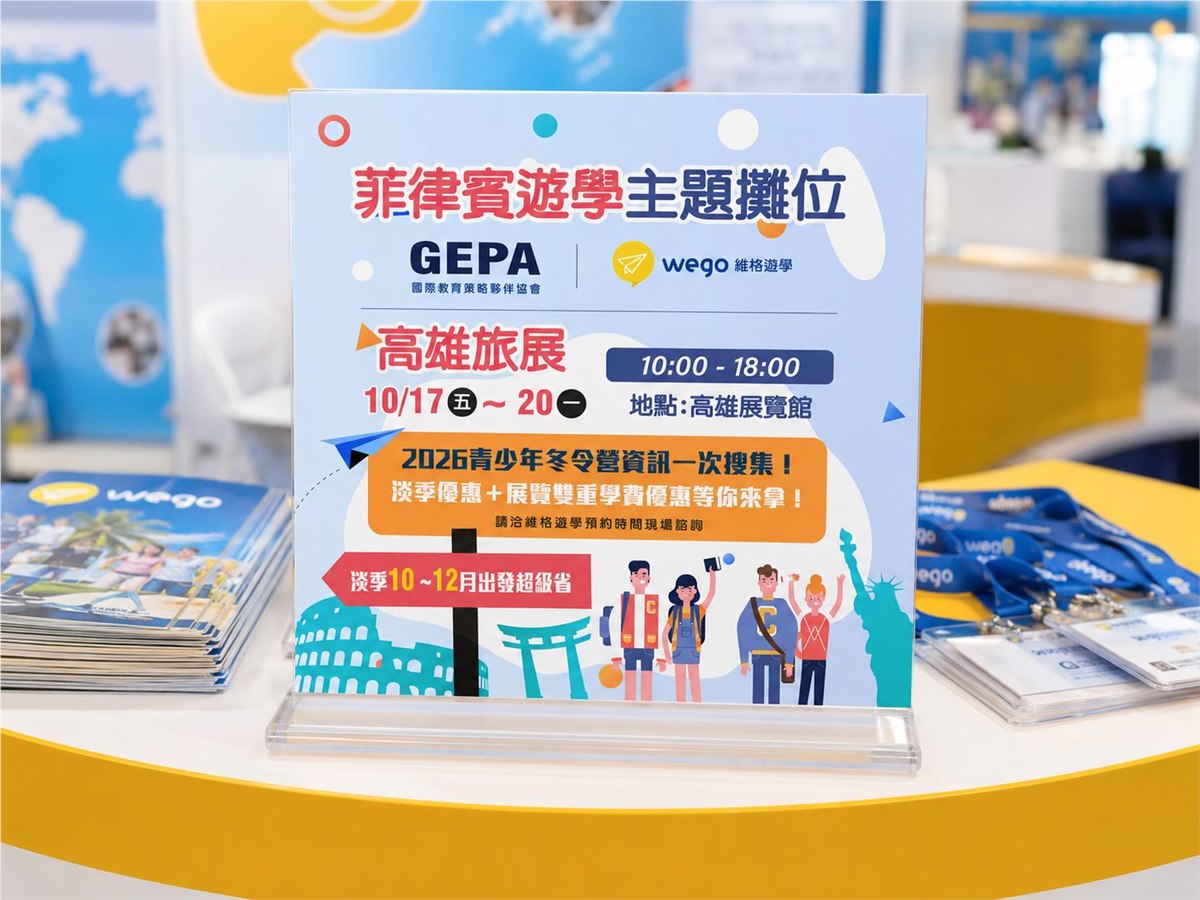 WEGO 遊學展示卡，菲律賓遊學展活動展示卡
