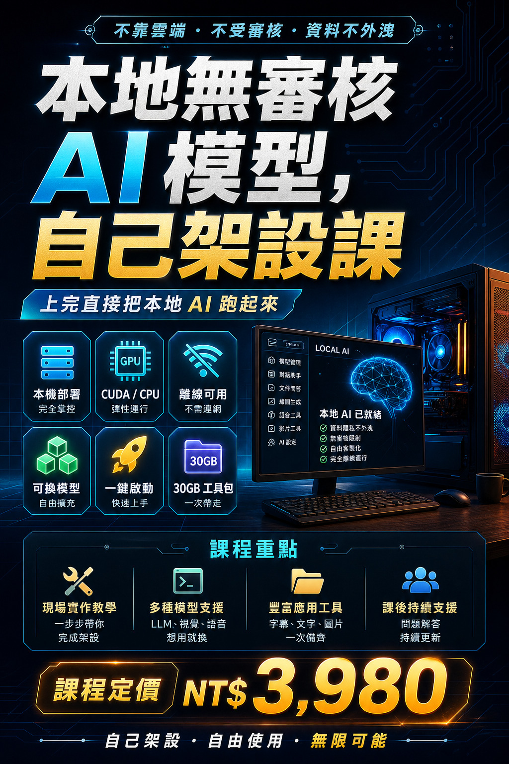 本地無審核 AI 模型,自己架設課海報